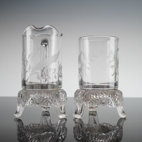 2pc Ripley & Company Etched Footed Vase & Pitcher, Dakota