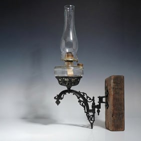 Antique Cast Iron Wall Sconce Oil Lamp Assembly Set