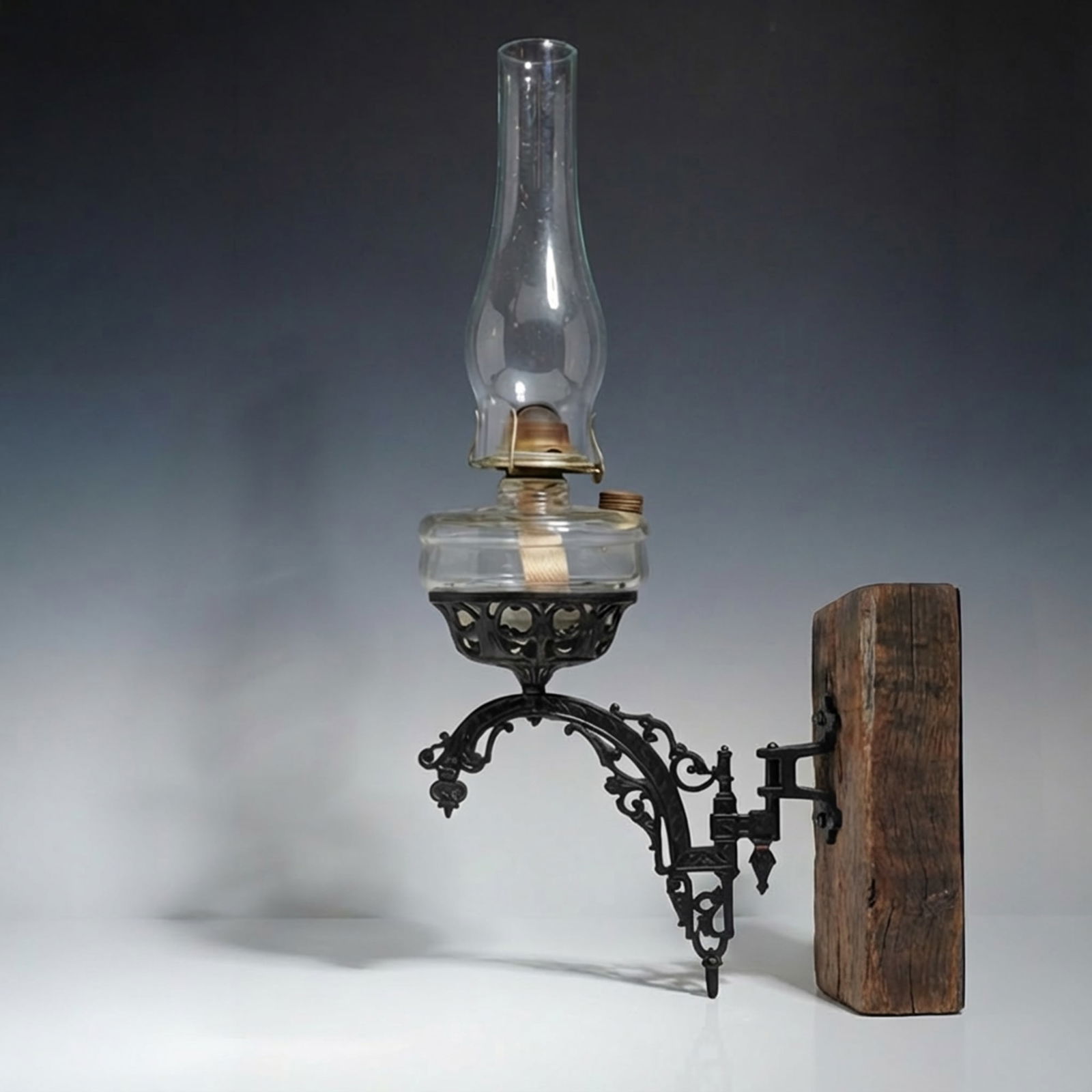 Antique Cast Iron Wall Sconce Oil Lamp Assembly Set (1 of 6)