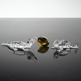 2pc Swarovski Crystal Chameleon and Mini Alligator Figurines