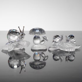 3pc Swarovski Crystal Snails and Mushroom Figurines