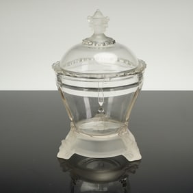 Hobbs Brockunier Viking Pattern Frosted Footed Covered Sugar Bowl