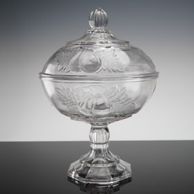 Adams & Company Early American Pressed Glass Baltimore Pear Covered Compote