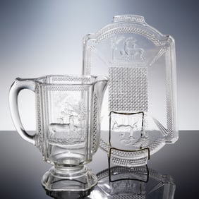 2pc McKee Brothers EAPG Deer and Pine Tree Pattern Pitcher and Tray