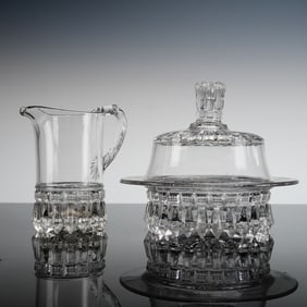 2pc O'Hara EAPG Covered Dish and Creamer, Chandelier