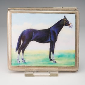 UR - Alpaca German Silver-Plated Equestrian Theme Cigarette Case Box