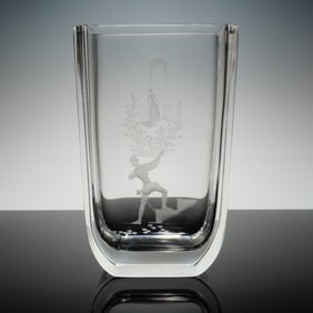 Orrefors Etched Crystal Romeo and Juliet Vase
