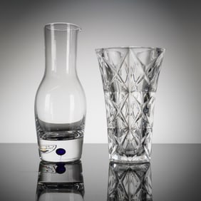 A Two-Piece Orrefors Crystal Pitcher and Vase