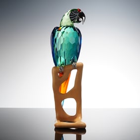 Swarovski Crystal Paradise Birds Figurine Chrome Green Macaw