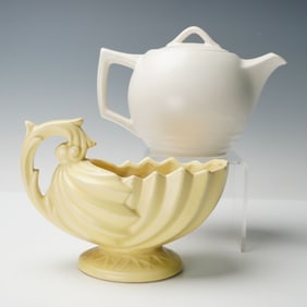 2pc McCoy Ceramic Shell Planter & Lidded Teapot