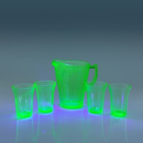 A Collection of 5 Jeannette Glass Co. Cherry Blossom Uranium Glass Set