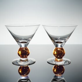 Pair of Orrefors by Gunnar Cyren Nobel Crystal Martini Glasses
