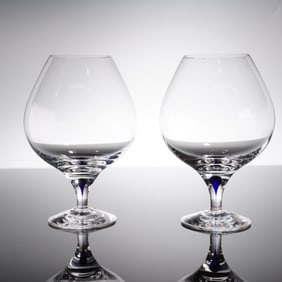 A Pair of Orrefors Intermezzo Blue Brandy Glasses