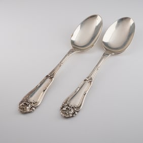 A Pair of Amston Sterling Silver Gladstone Pattern Salad Serving Spoons