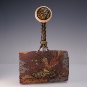 Japanese Dragon and Mount Fuji Netsuke Textile Pouch