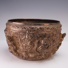Balinese High Relief Figural Silver Bowl