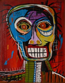 Jean-Michel Basquiat (Aft.) Original Oil on Canvas, SAMO Portrait, Signed