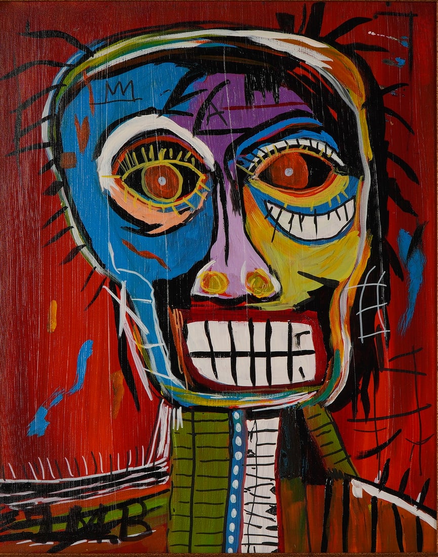 Jean-Michel Basquiat (Aft.) Original Oil on Canvas, SAMO Portrait, Signed (1 of 6)