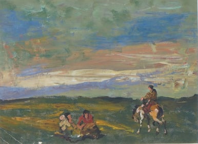Gouache on Paper Western Native American Preparatory Study, Signed
