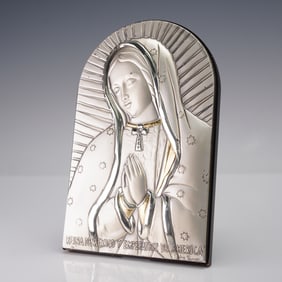 Sterling Silver Our Lady of Guadalupe on Wood by Luigi Pesaresi