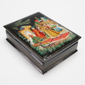 Fedoskino Lacquer Box - Tale of Tsar Saltan, Signed N.V. Vorgova