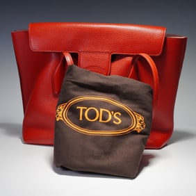 Tods Joy Mini Leather Tote Bag in Red Pebbled Leather