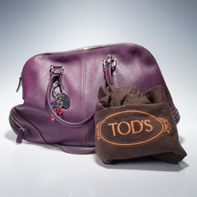 Tods Deep Purple Pebbled Leather Bag