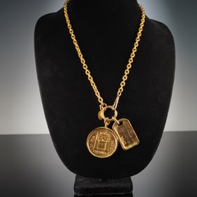 Chanel Paris Gold-Tone Chain Necklace with Pendants