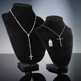 3pc Sterling & 800 Silver Rosary, Cross Chain & Orthodox Pendant