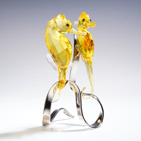 Signed Swarovski Crystal Figurine Seahorses - Light Topaz