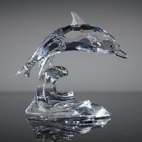 Swarovski Silver Crystal Dolphin Figurine Signed Michael Stamey, Model 7644