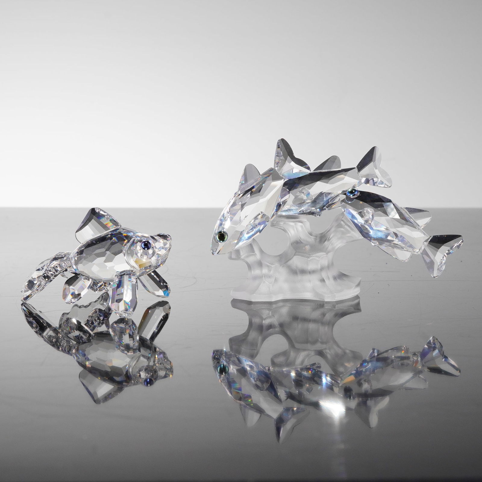 A Pair of Swarovski Silver Crystal Figurines: School of Fish and Goldfish (1 of 5)