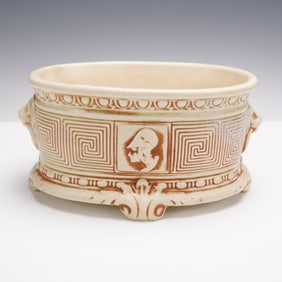 Weller Ivory-Colored Planter with Warrior and Lion Motifs