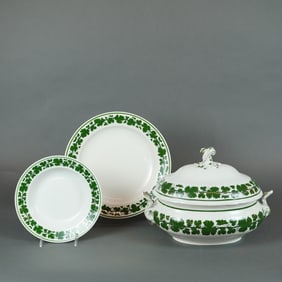 A Collection of Three Meissen Full Green Vine Porcelain Serving Pieces