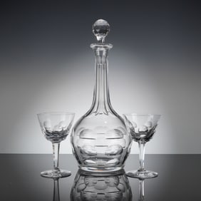 3pc Cut Crystal Decanter and Wine Glasses Set
