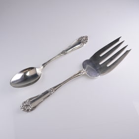 A Pair of Amston Sterling Silver Gladstone Pattern Serving Spoon and Fork