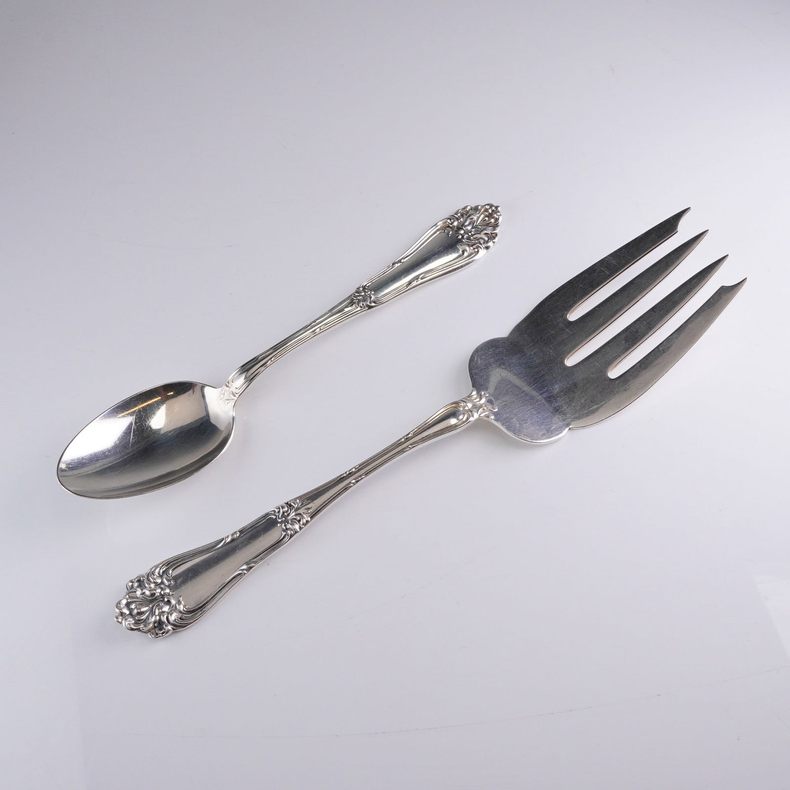 A Pair of Amston Sterling Silver Gladstone Pattern Serving Spoon and Fork (1 of 4)