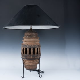 Carved Elm Wagon Wooden Hub Table Lamp