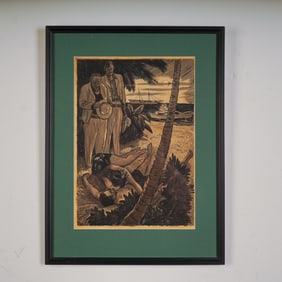 Wayne Hall Original Illustration for Pulp Story, The Pearl of Kinoo, Signed