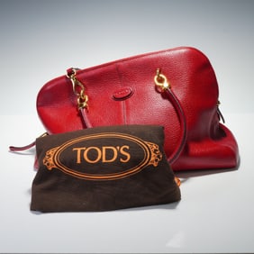 Tods Sella Red Pebbled Leather Handbag