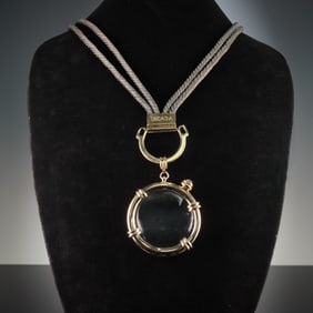 Escada Gold-Toned Magnifier Pendant Necklace with Braided Cord