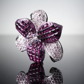 Swarovski Silver-Tone Purple Crystal Pave Flower Brooch