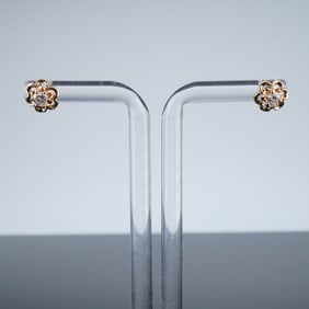 14K Gold and Diamond Floral Stud Earrings