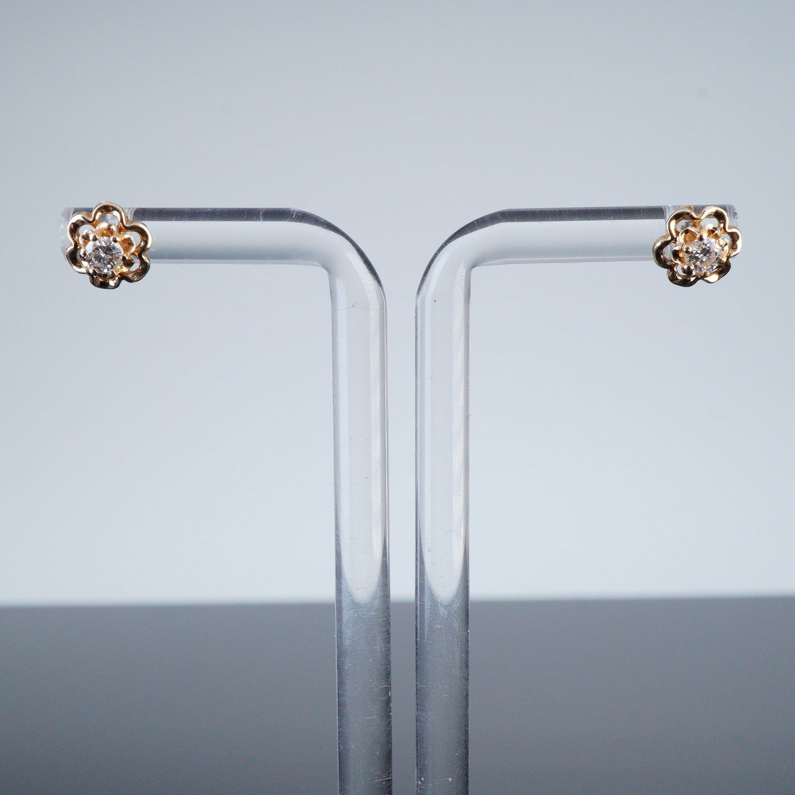 14K Gold and Diamond Floral Stud Earrings (1 of 3)