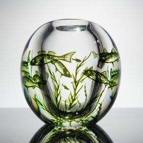 Edward Hald For Orrefors Graal Fish Crystal Vase