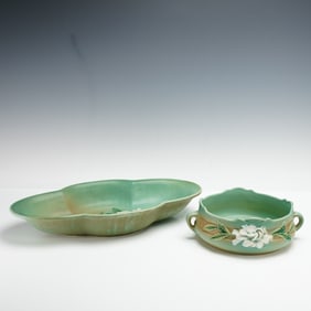 2pc Roseville Pottery Tray and Bowl, Gardenia
