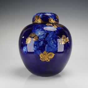 A Royal Doulton Blue and Gilt Porcelain Ginger Jar with Lid