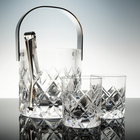 3pc Orrefors Crystal Sofiero Ice Bucket and Old Fashioned Glasses