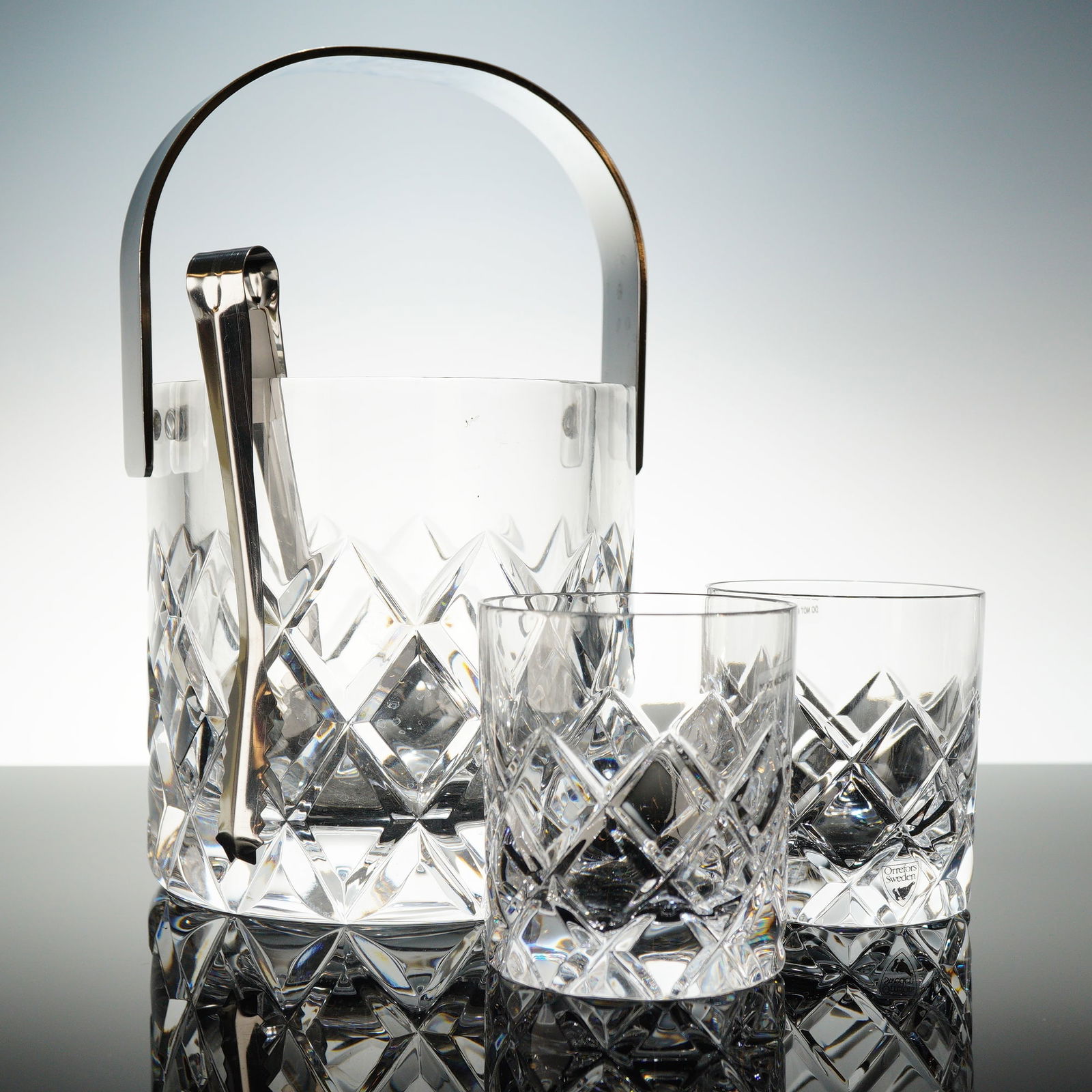 3pc Orrefors Crystal Sofiero Ice Bucket and Old Fashioned Glasses (1 of 4)