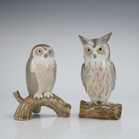 Pair of Lladro Porcelain Owl Figurines